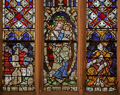 Window depicting Virgin and Child and Papal donor by French School
